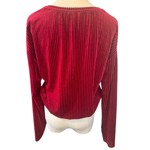 2/$15 ZARA Red Berry Medium Velvet Long Sleeve Ribbed Top Elastic Waist - Picture 8 of 13